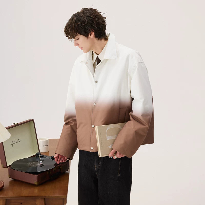 Snap Closure Gradient Lapel Down Jacket