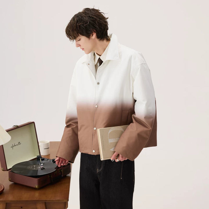 Snap Closure Gradient Lapel Down Jacket