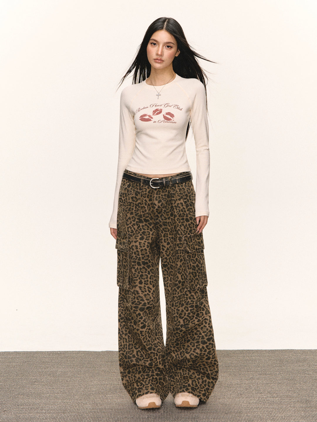 Leopardprint brede ben cargo-bukser 