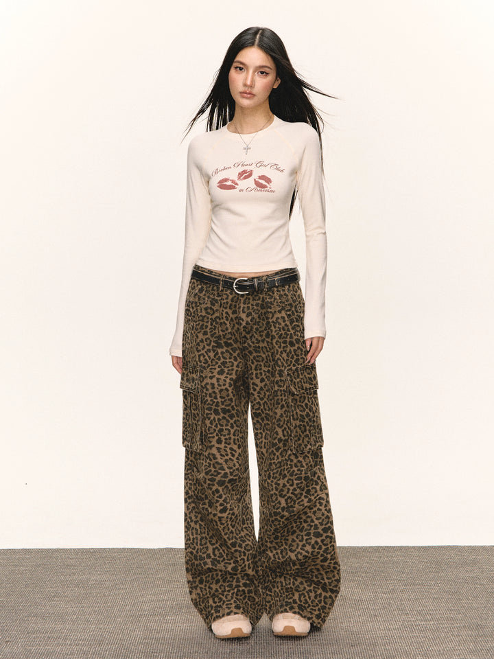 Leopardprint brede ben cargo-bukser 