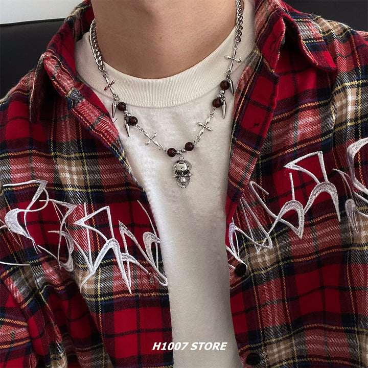 Beaded Skull Cross Clavicle Necklace