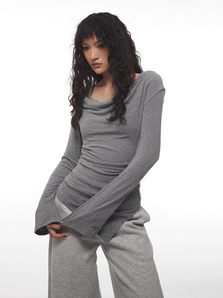 Irregular One-Shoulder Long Sleeve Turtleneck
