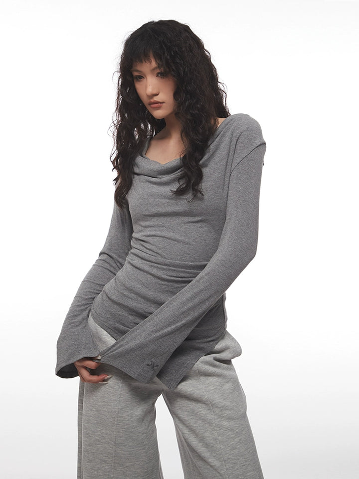 Irregular One-Shoulder Long Sleeve Turtleneck