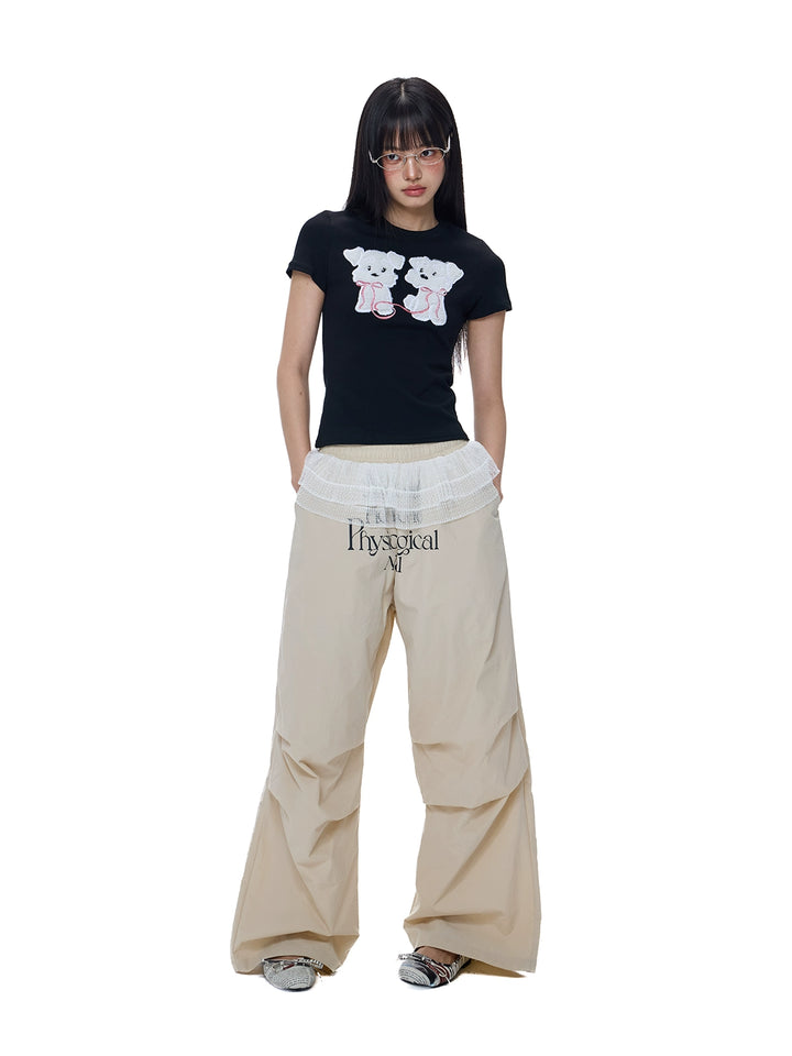 Pantalons larges en dentelle rétro 