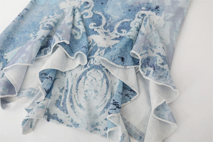 Mottled Print Ruffle V-Neck Tank