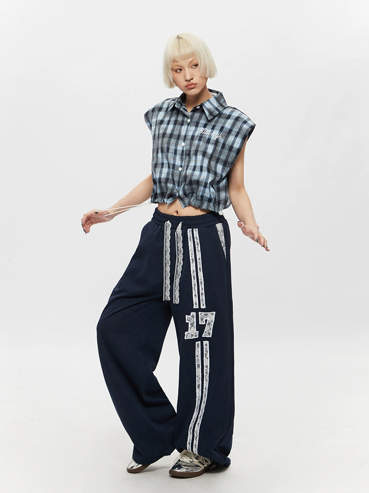 Plaid Drawstring Sleeveless Button-Up Shirt