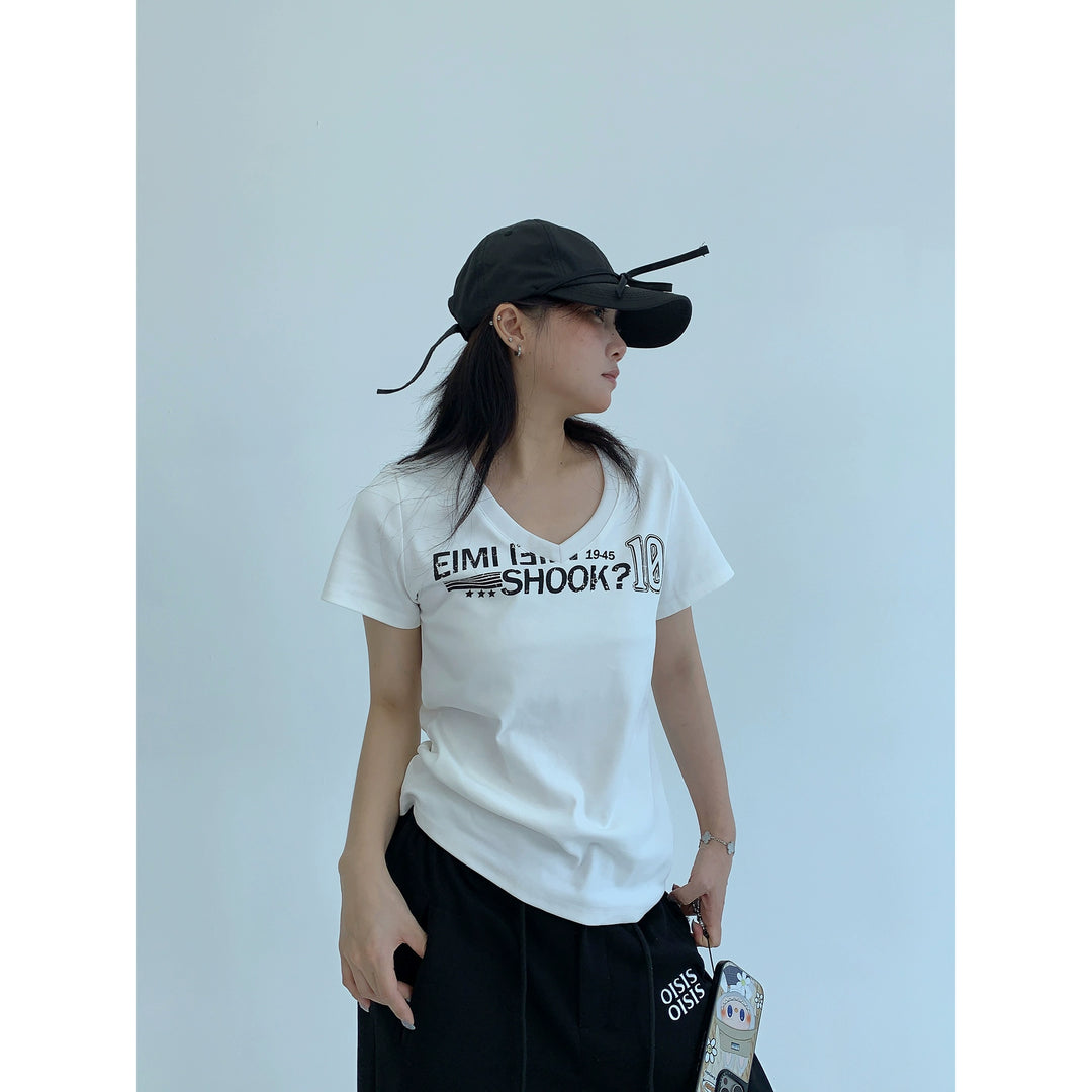 V-Neck Printed Short Sleeve T-Shirt