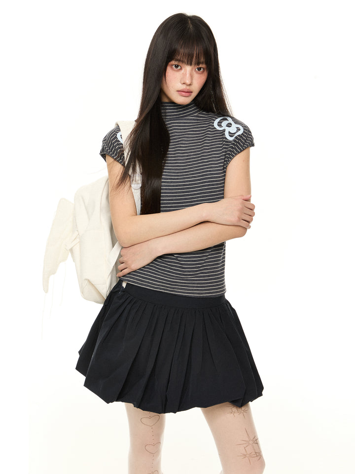 Striped Short-Sleeve Turtleneck Top