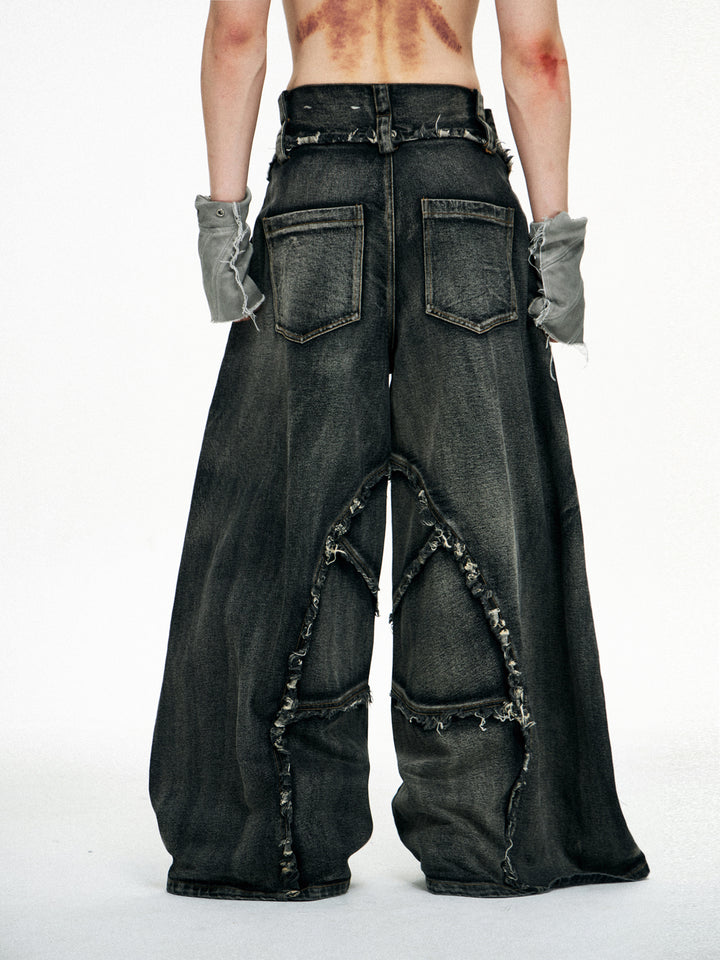 Weite Beinform A-Linie Rohkante Jeanshose 