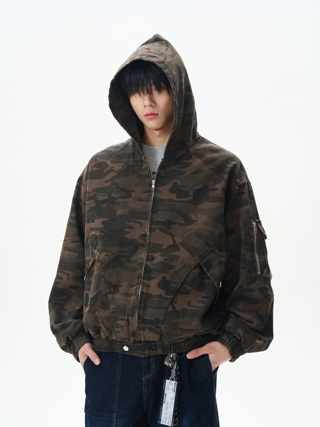 Chaqueta de trabajo con capucha de camuflaje retro 