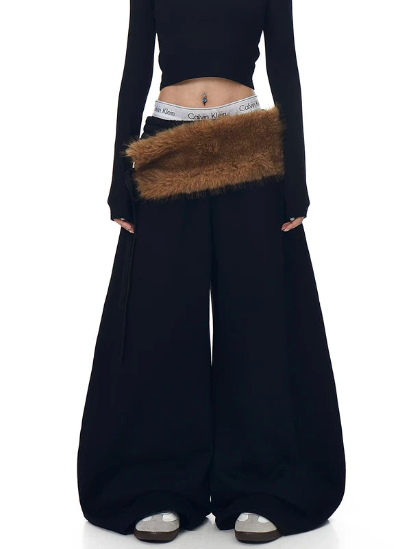 Pantalones de leopardo de pierna ancha con forro de felpa 