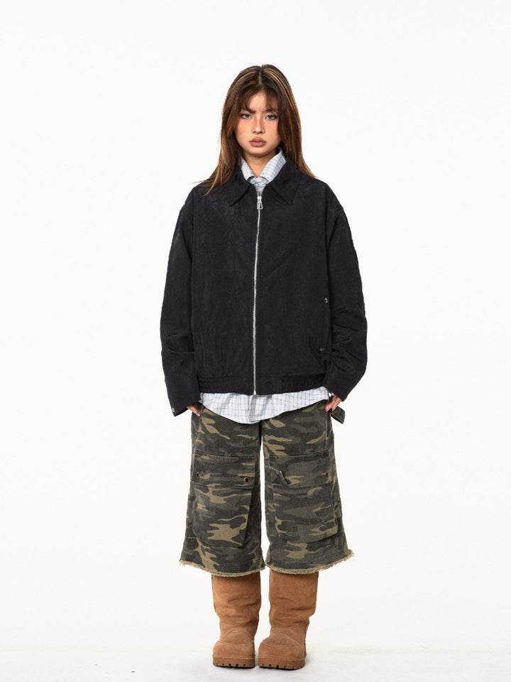 Pleated Lapel Texture Loose Jacket