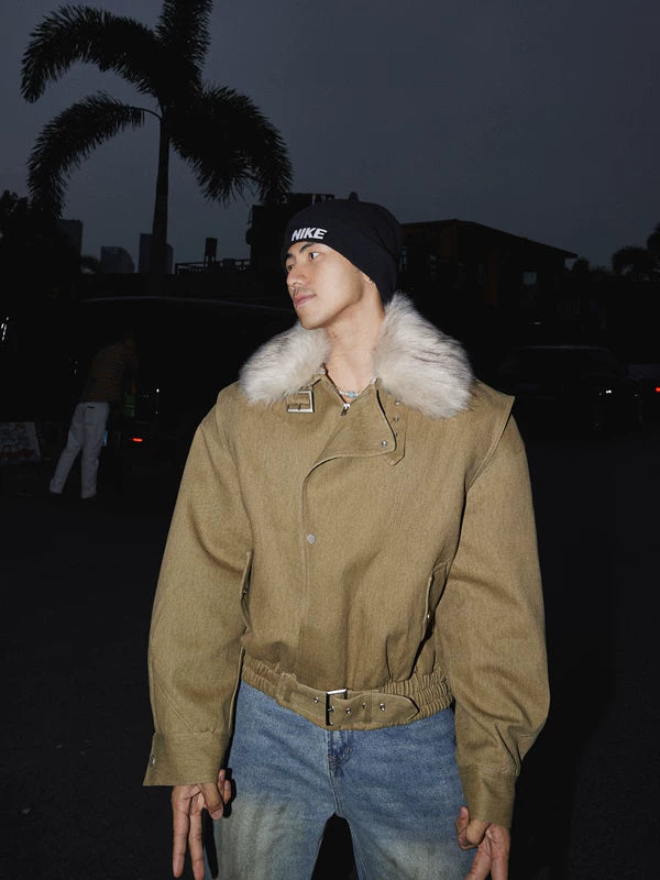 Fur Collar Cotton-Padded Work Jacket