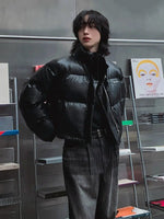 Short Stand Collar PU Leather Jacket