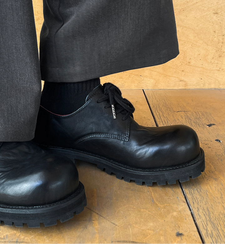 Snake-Patterned Thick-Soled Leather Derby