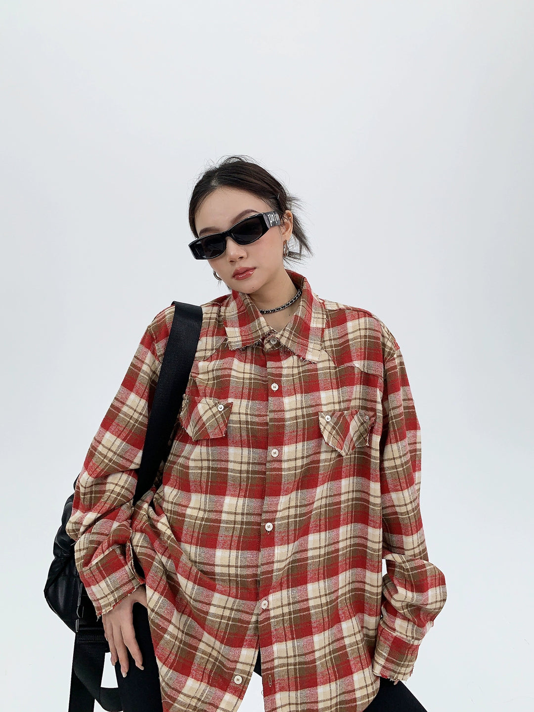 Loose Fit Long Sleeve Plaid Shirt