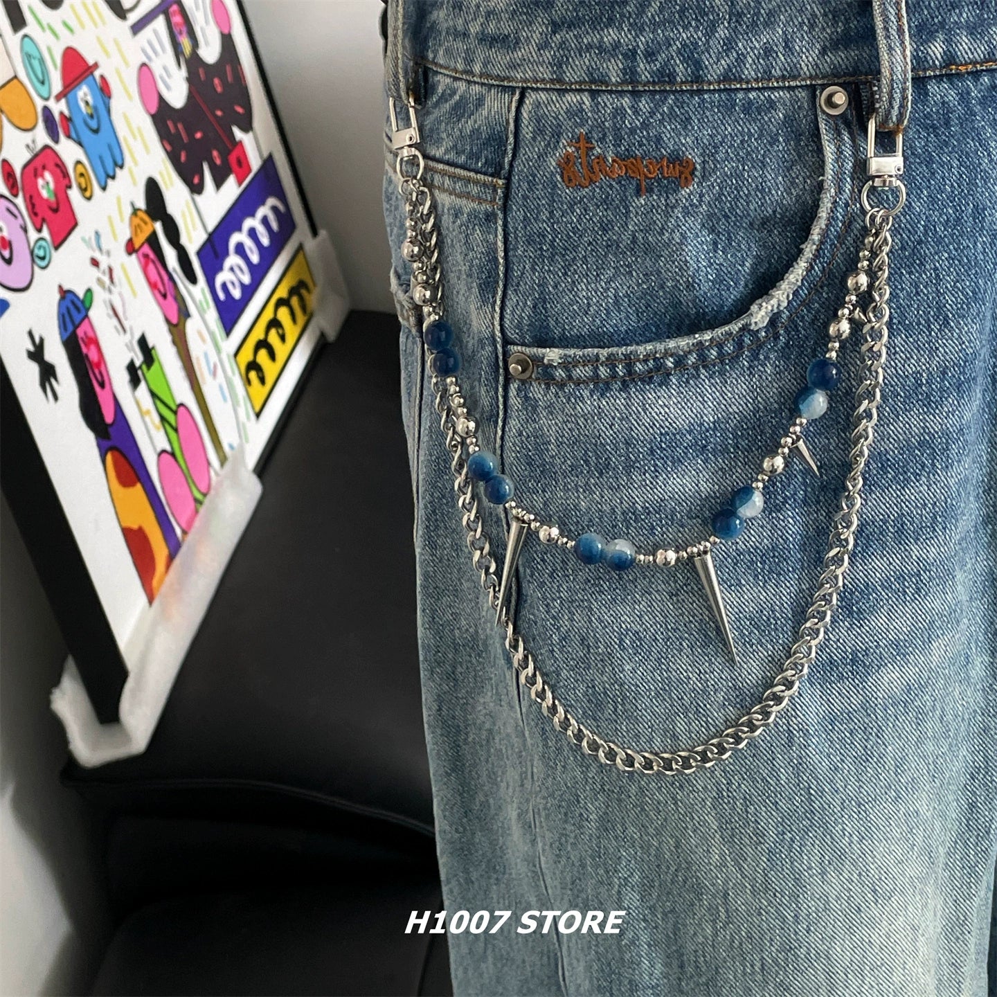 Boncuklu Sivri İkili Katman Pantolon Zinciri 