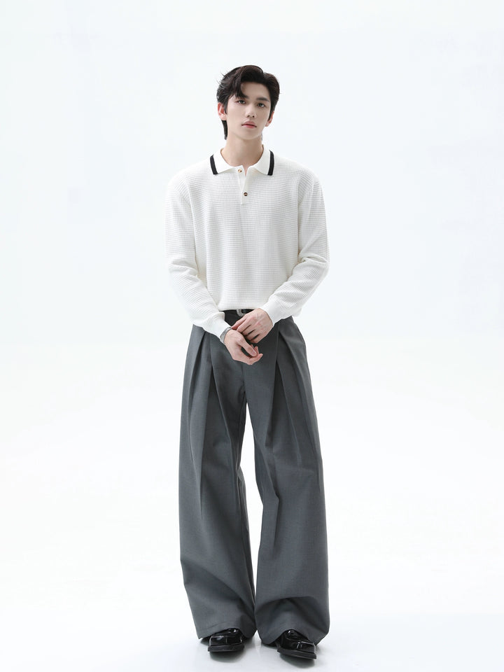 Knitted Lapel Long Sleeve Pullover