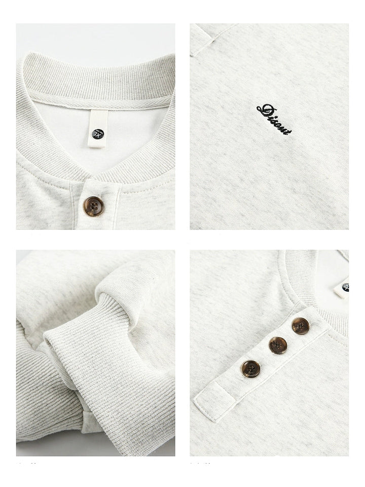 Bestickter Henley-Kragen lässiger Sweatshirt 