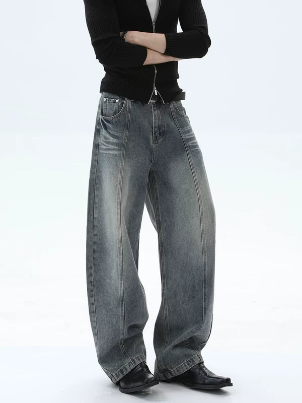 ダメージ加工ワイドレッグデニムパンツ 
