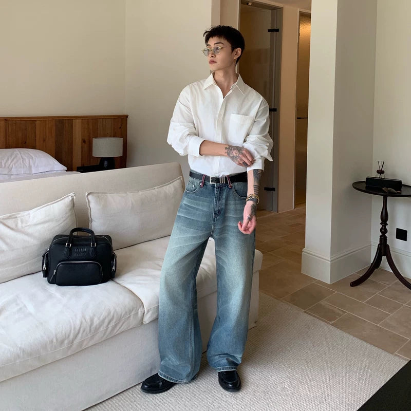 Versleten Losse Rechte Jeansbroek 