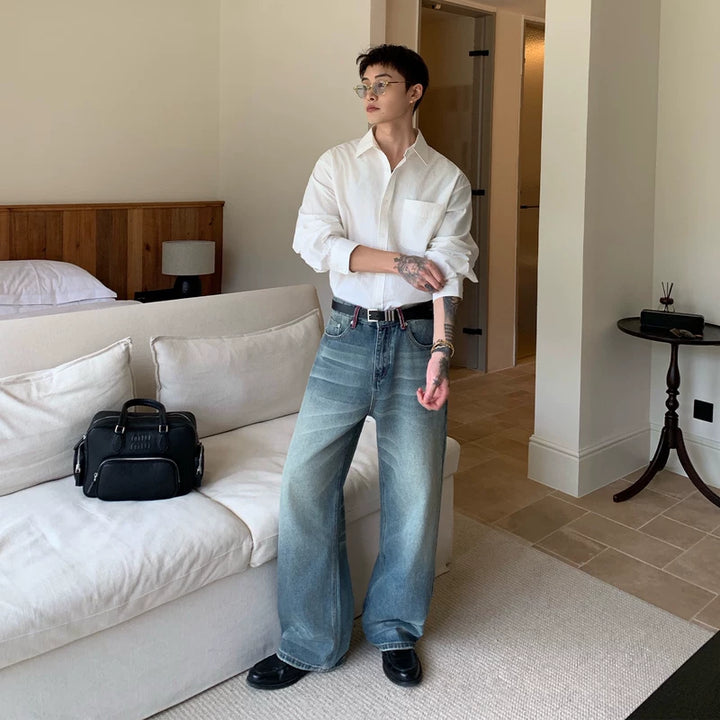 Versleten Losse Rechte Jeansbroek 