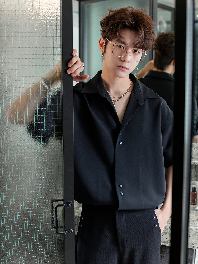 Three-Quarter Sleeve Large Lapel Shirt