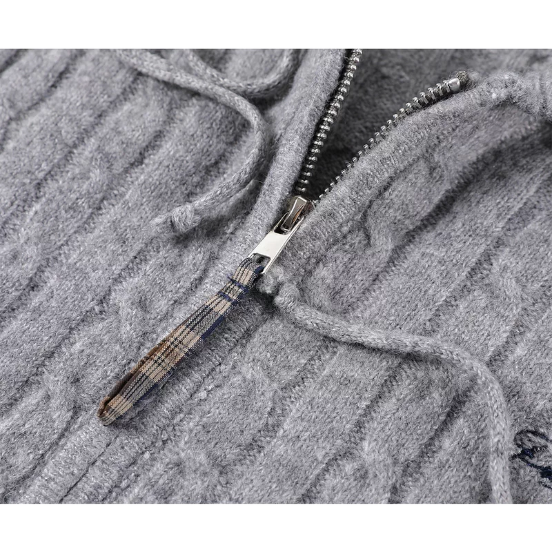 Plaid Lined Knit Zip Up Hoodie