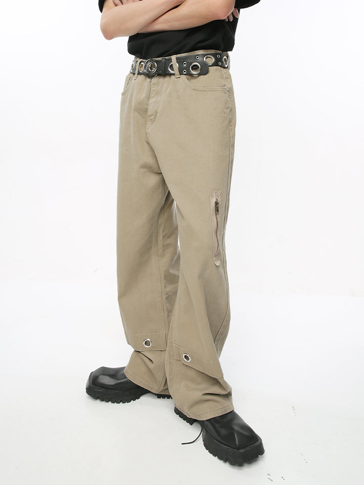 Pantalones de diseño suelto recto con cremallera 