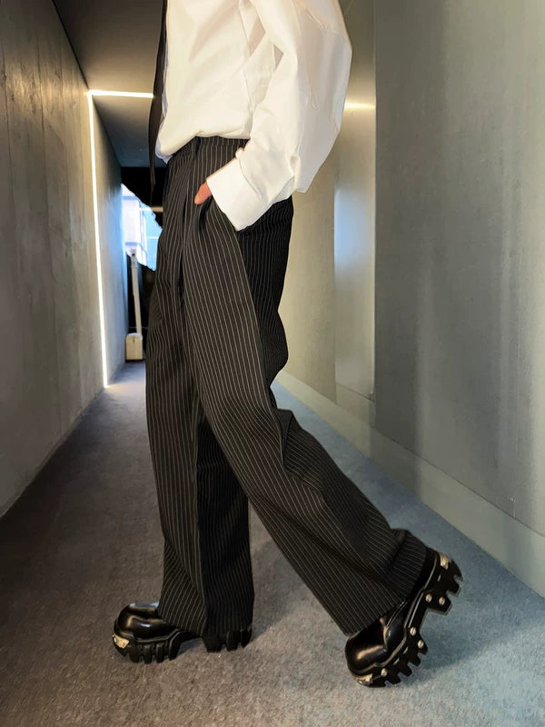 Striped Wide-Leg Tailored Suit Pants