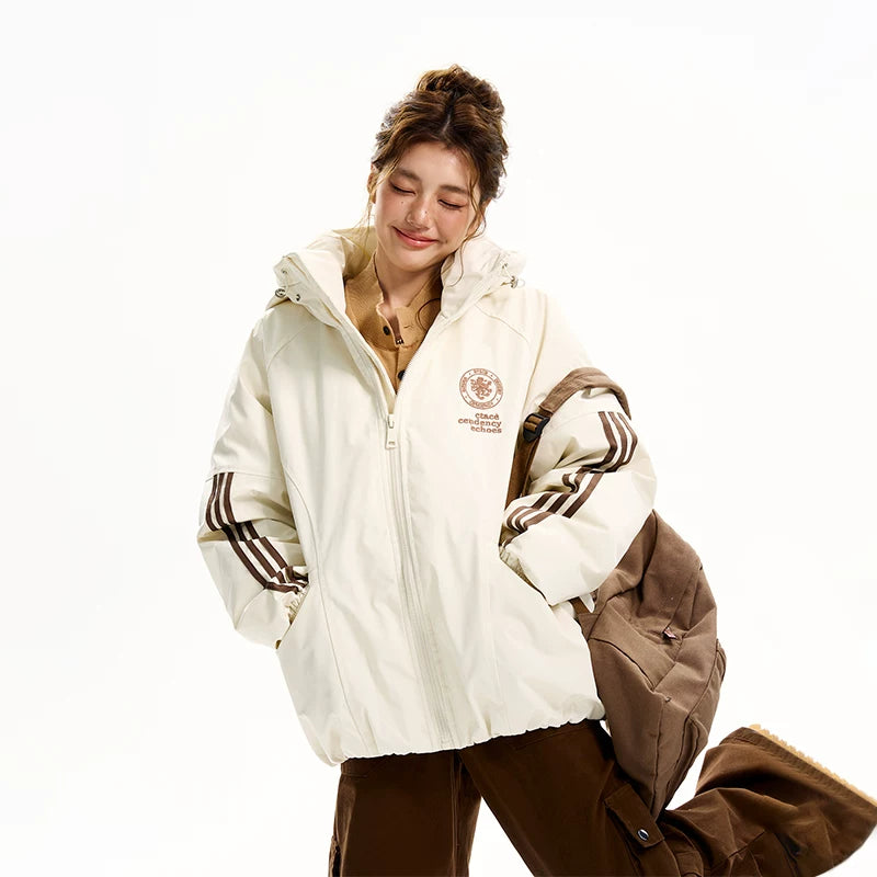 جاكيت شتوي مبطن قطن مخطط بغطاء رأس 