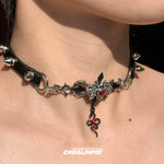 Spiked Rivet Ruby Snake Choker Necklace