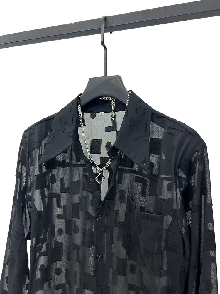 Mesh Pattern Loose Fit Sheer Shirt