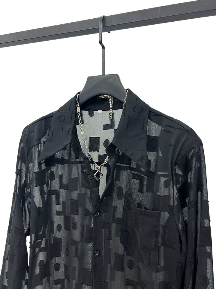 Mesh Pattern Loose Fit Sheer Shirt