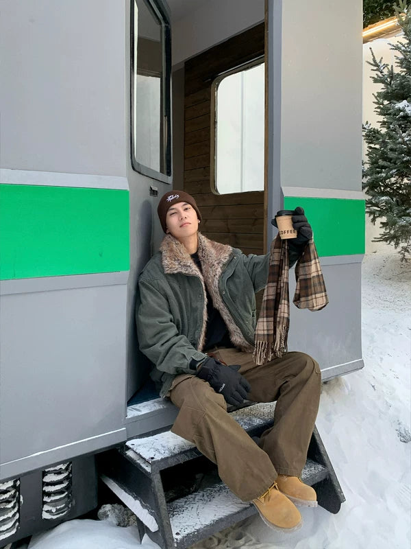 Veste en coton de travail doublée en fausse fourrure 