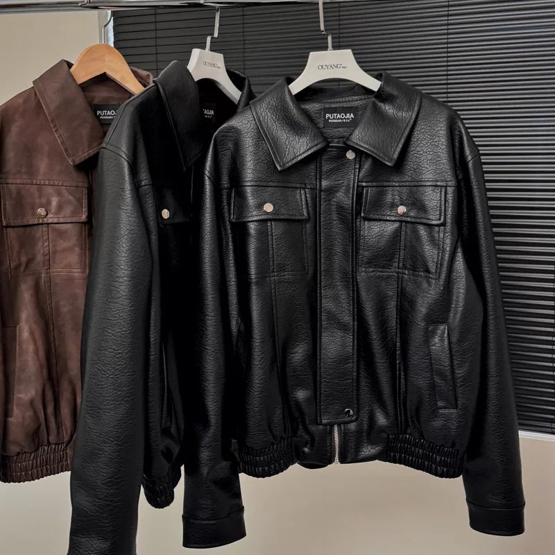 Collared Leather Motorcycle Jacket