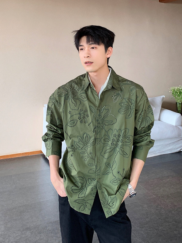 면 긴팔 자수 셔츠 