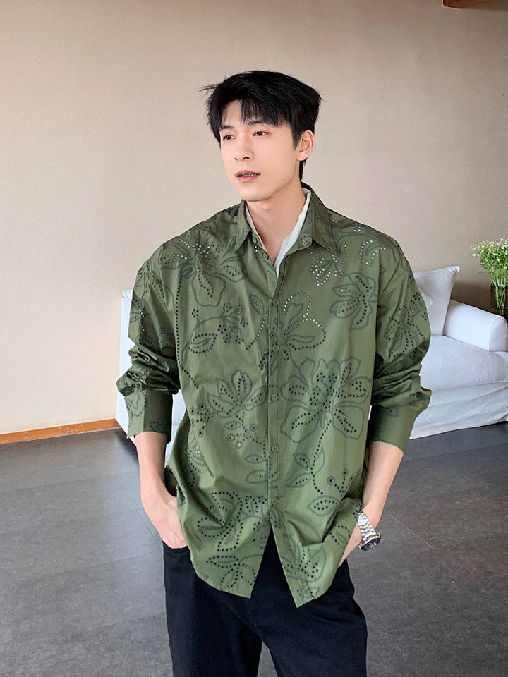 면 긴팔 자수 셔츠 