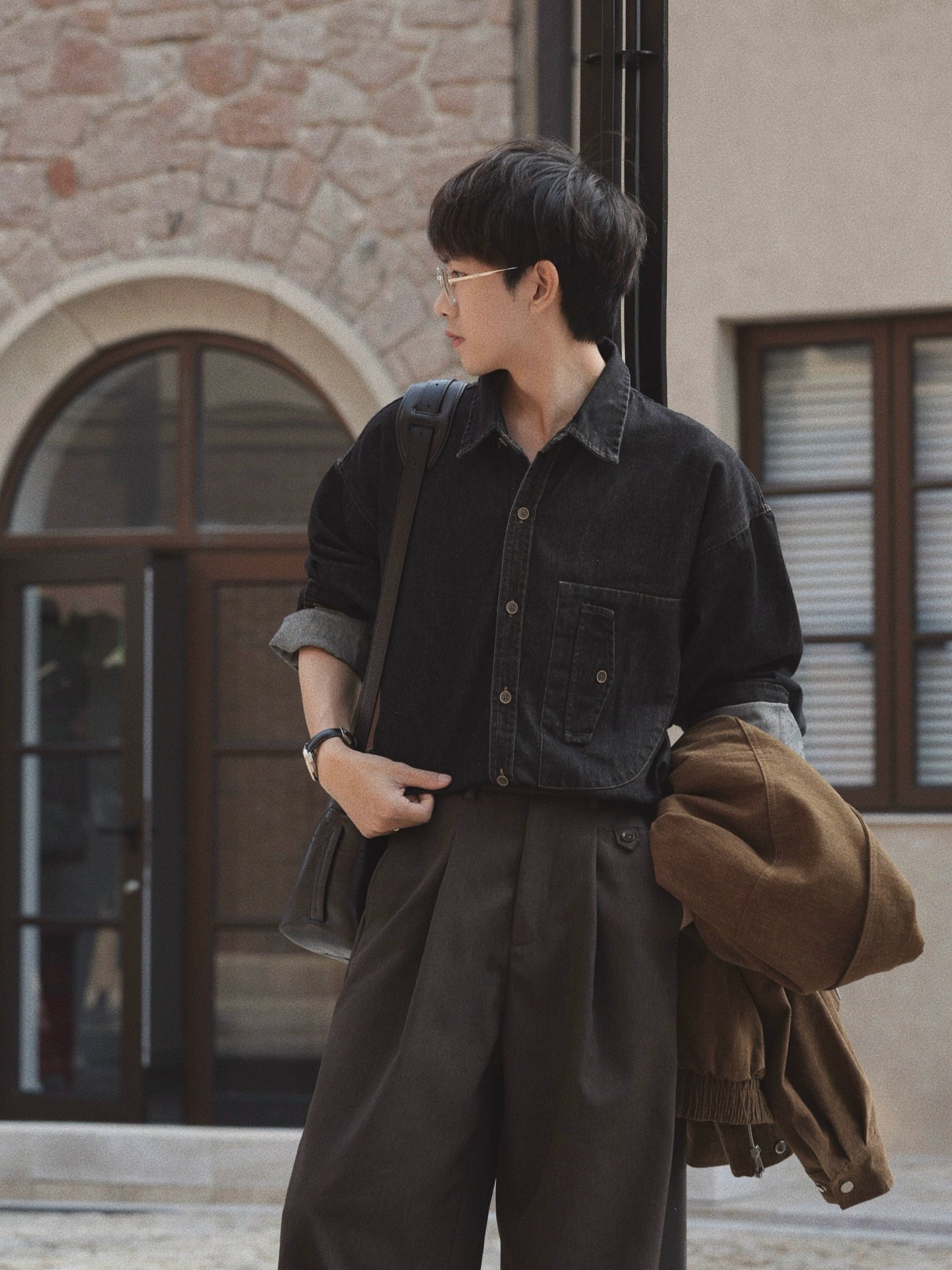 Black Denim Lapel Shirt