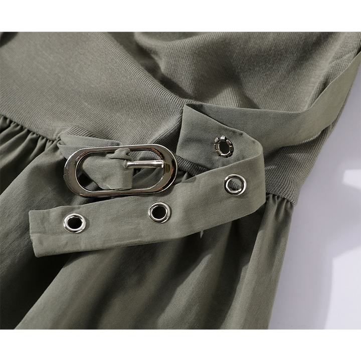 Rund hals kortermet belted sommerkjole 