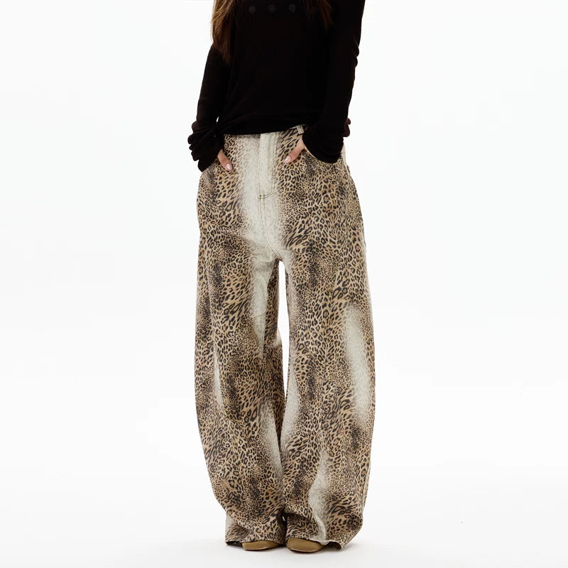 Calças Relaxadas com Estampa de Leopardo Retrô 