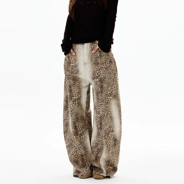 Calças Relaxadas com Estampa de Leopardo Retrô 