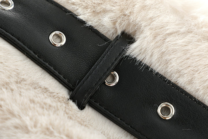 Faux Fur Collar Faux Leather Coat