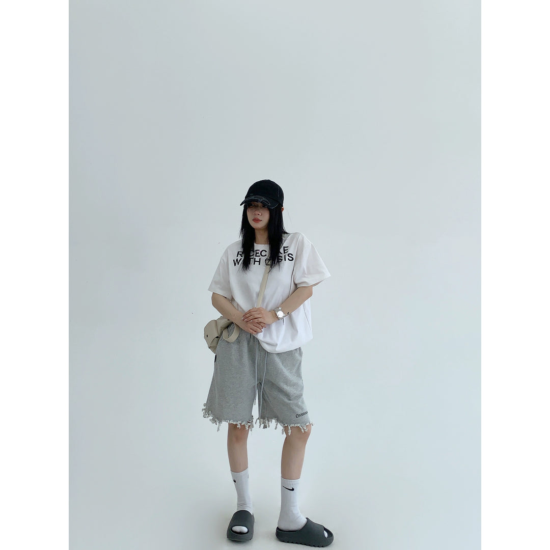 Loose Fit Tassel Hem Casual Shorts