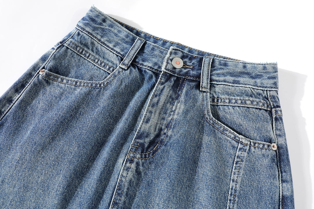 Hög midja slitsad denim midi kjol 