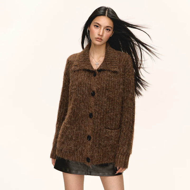 Retro Collar Knit Cardigan Sweater