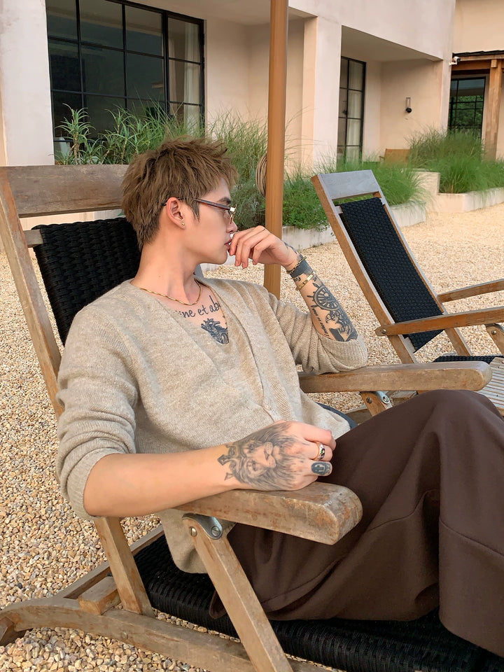 V-Neck Wool Knit Cardigan
