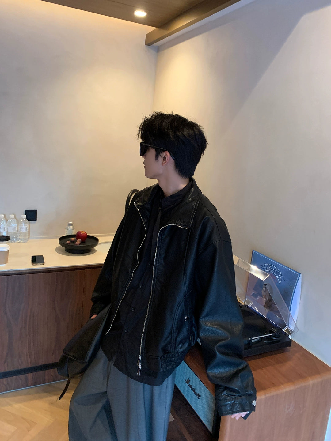 Leather Zip Outerwear Jacket