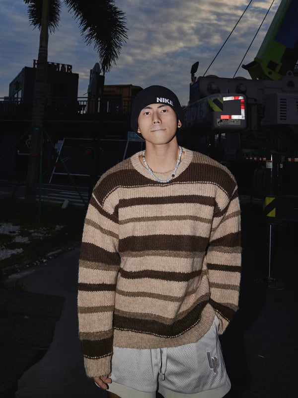 Striped Knit Crewneck Sweater