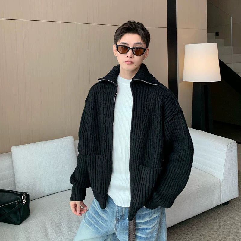 Ribbed Knit High-Neck Sweater